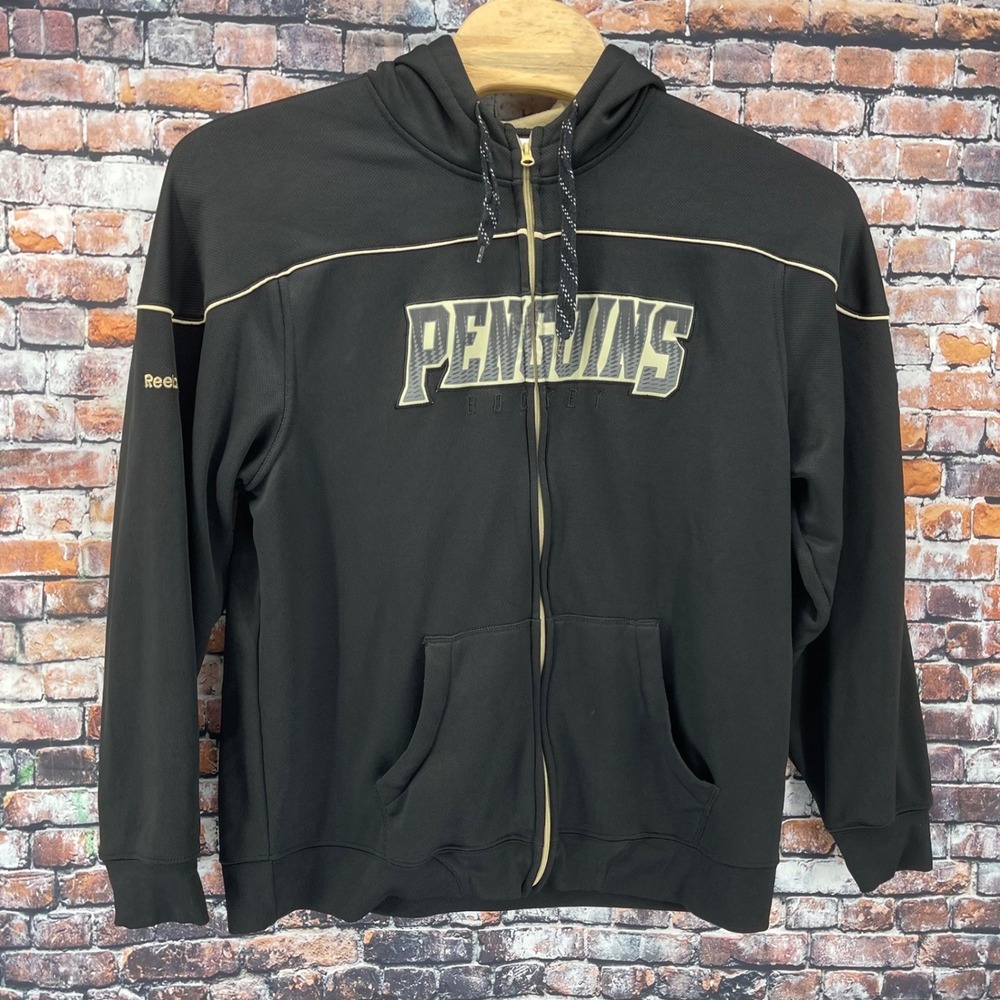 Reebok NHL Pittsburgh Penguins Face Off Hoodie Mens XL Black Full Zip Sweatshirt